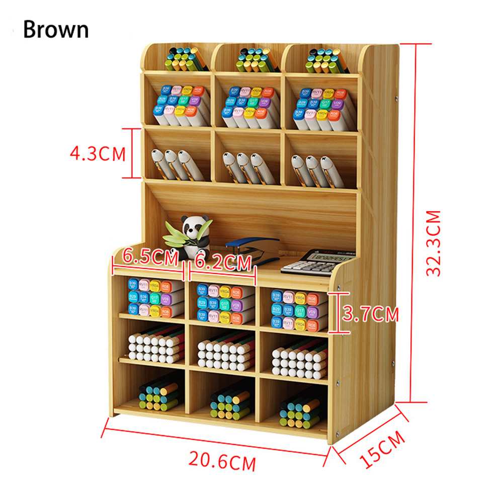 Multi-function Wooden Desktop Pen Holder Office School Stationery Storage Stand Case Desk Pen Pencil Organizer: C