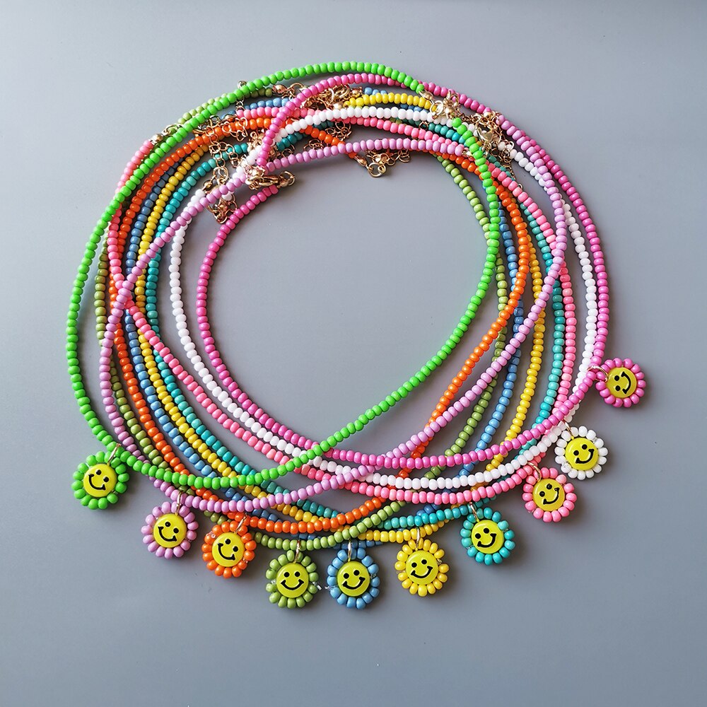 ZX de hecho a mano colorido cuentas de collar de Gargantilla de cadena lindo Similey cara colgante collares al por mayor, joyas de las mujeres Accesorios