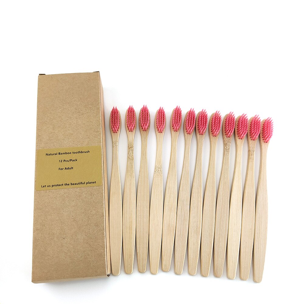 Brosse à dents en bambou , fibre souple, manche en bambou solide, , santé buccale, voyage, 12 pièces/paquet: 1200-B-1