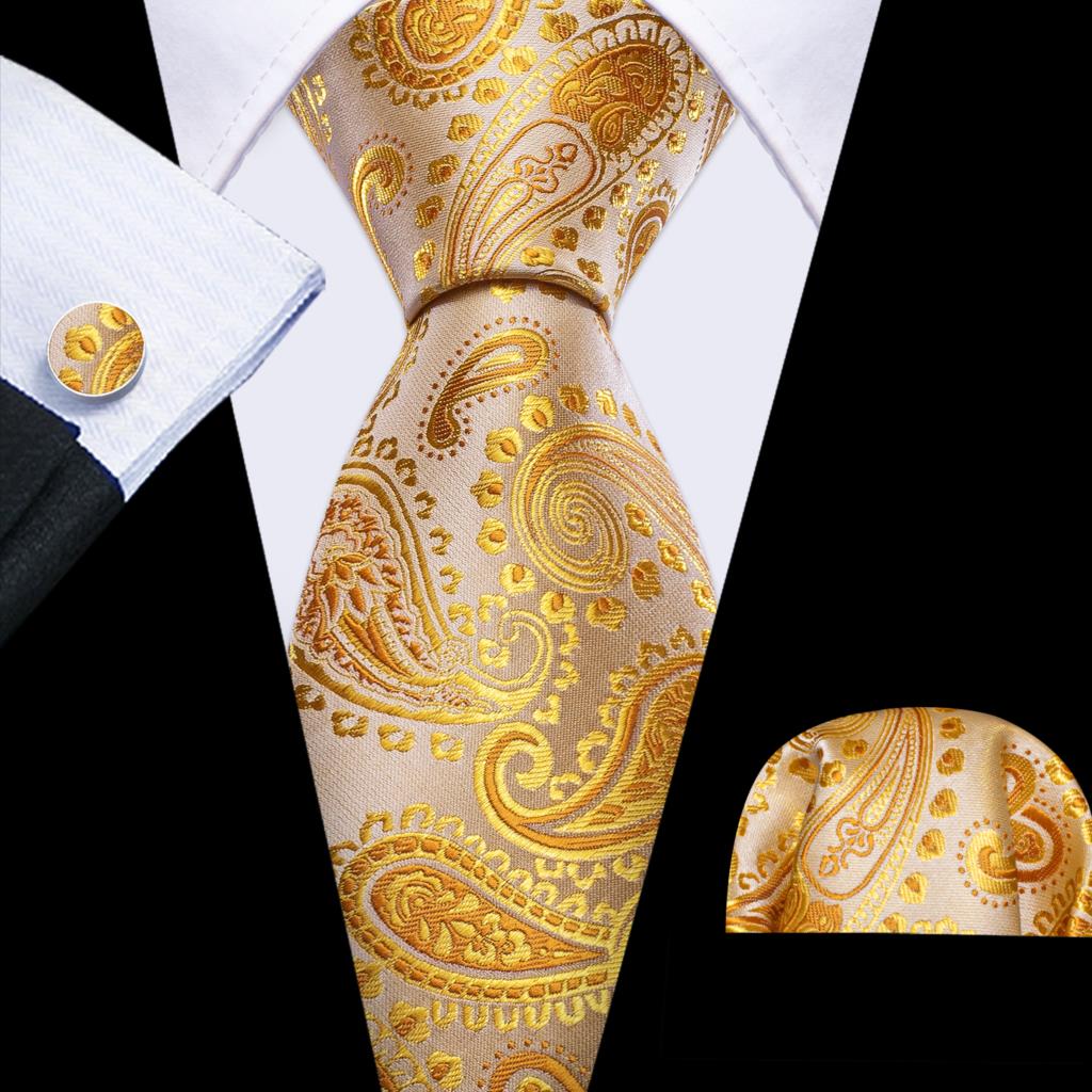 Luxury Gold Floral Ties For Men Exquisite Silk Necktie Handkerchief Cufflinks Sets Groom Wedding Business Party LN-6367: Black Green