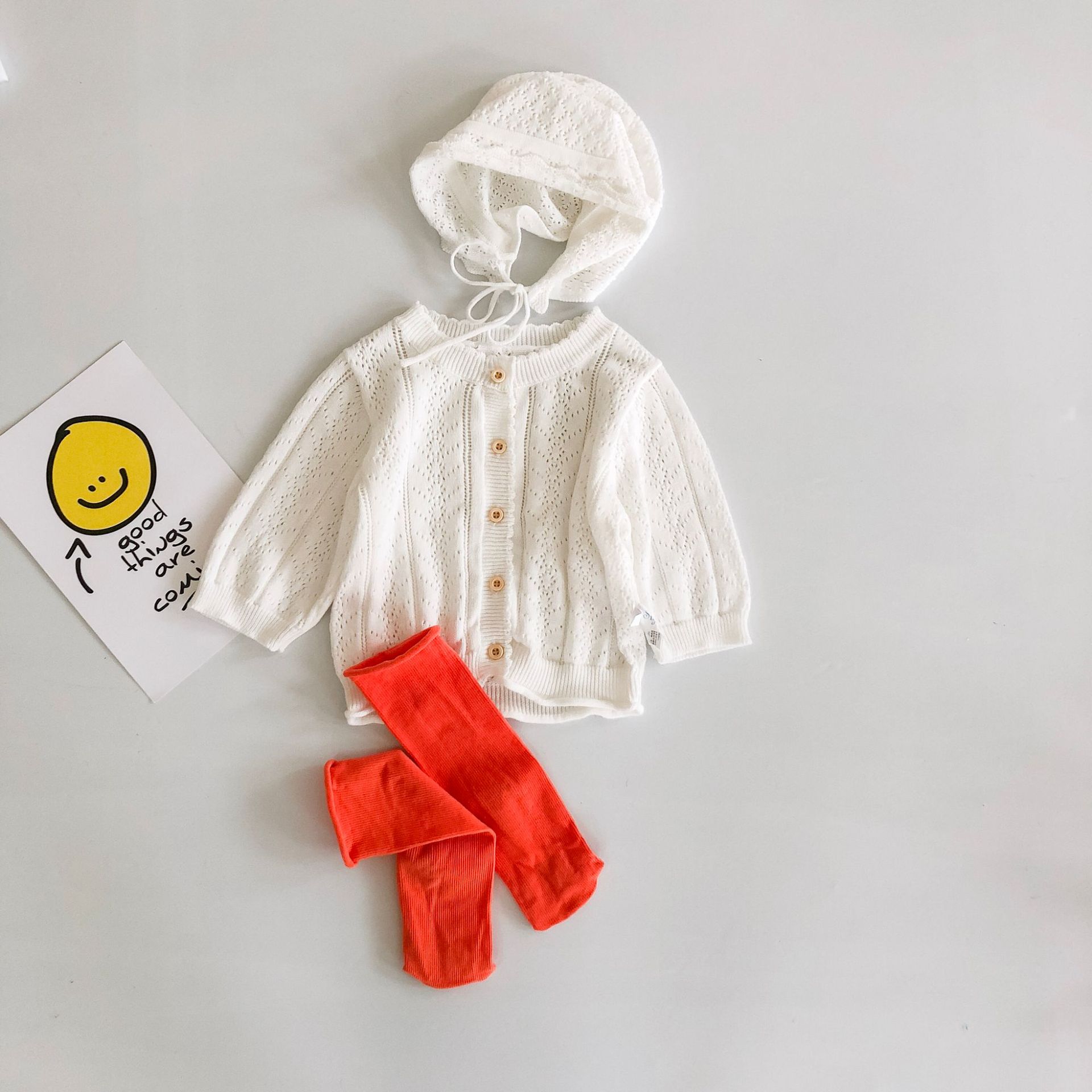 2020 estilo coreano infantil meninas suéteres casacos + chapéu 2 pçs sólido cor clara manga comprida knitted botão voar casacos topos outono inverno: A / 12 m