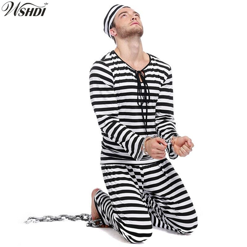 Vuxna män fängelse kostym halloween karneval cosplay prestanda snygga festkläder