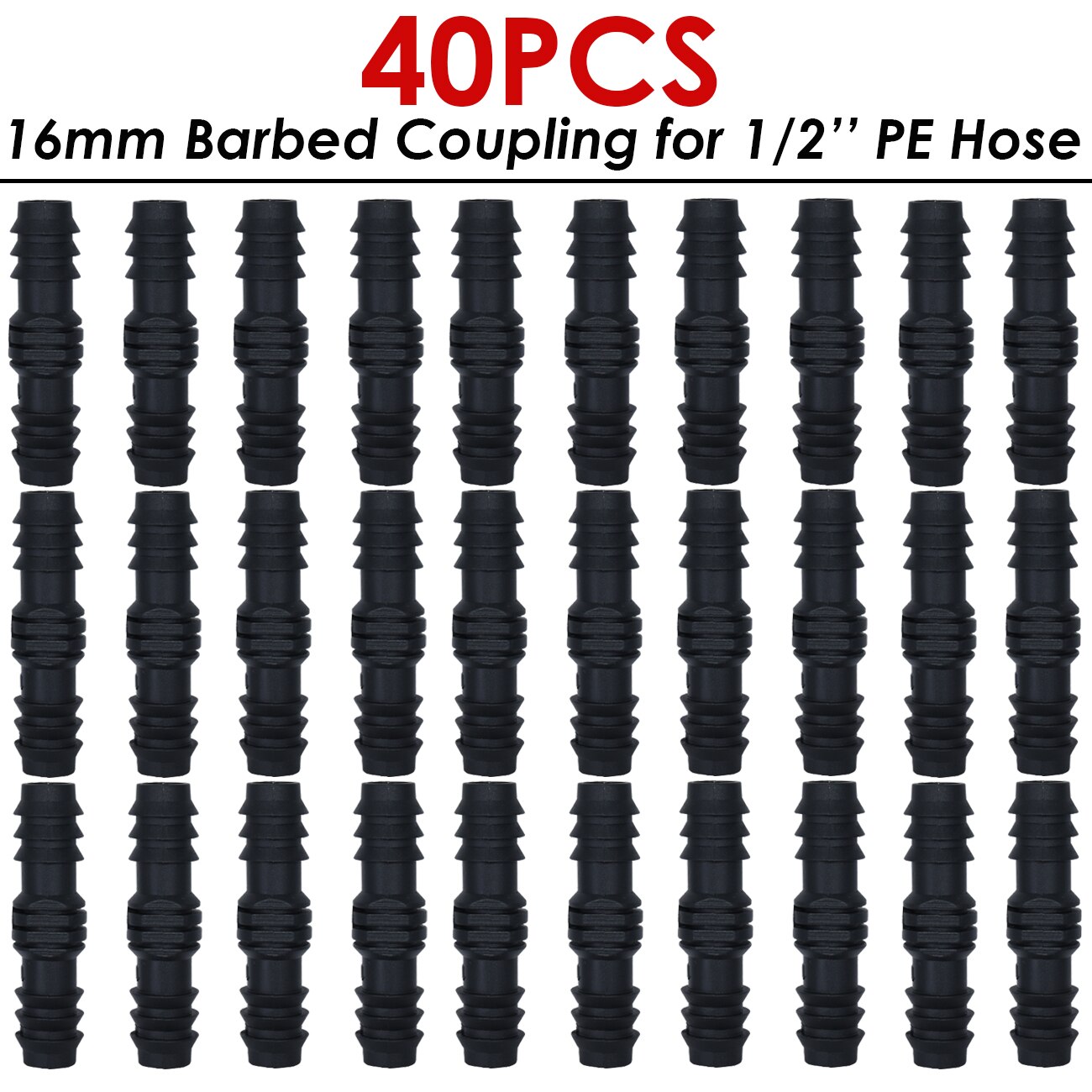 KESLA 40PCS 16MM Barbed Elbow Tee End Plug Drip Tubing Water Connectors Adapter 1/2 Fittings Garden Coupling Adaptor Pipe Repair: KSL01-KIT002-40PCS