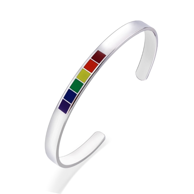 Rainbow Love Pride Bracelets Lesbian & Gay Stainless Steel Enamel Cuff Bangle