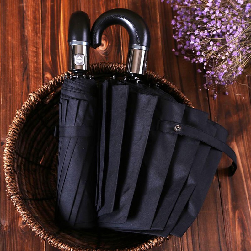 Parapluie classique de style anglais pour hommes, automatique, 10 nervures, résistant au vent, 3 plis, Parasol de professionnelle, pour la pluie