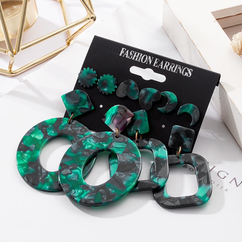 Grandes boucles d'oreilles géométriques en acrylique pour femmes, ensembles de perles, accessoires tendance, bijoux,