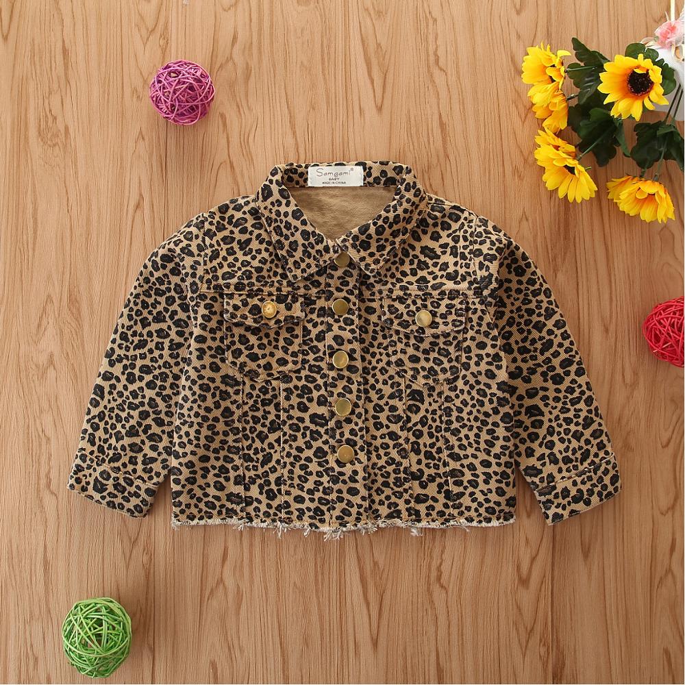 Spring Autumn Infant Kids Baby Girls Denim Jacket Outfits Leopard Print Long Sleeve Coat Outfits 2-7Y Jean Jackets