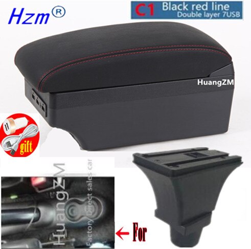 For Fiat 500 Armrest box Interior special Retrofit parts Center Car Armrest box Center Storage box USB: C1 style red line