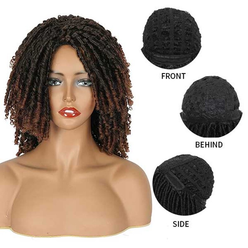 DQ Braided Wig For Women Synthetic Wig Short Dreadlock Hair Wig Curly Ombre Crochet Twist Hair Wigs GREY