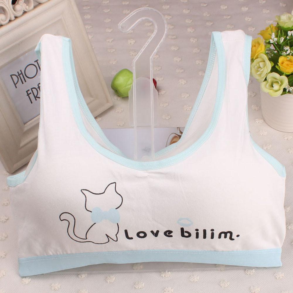 Bra Girl Underwear Lovely Girls Printing Underwear Bra Vest Children Underclothes Sport Undies Training Bra For Kid V22%: Light Blue 