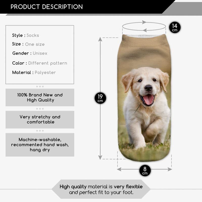 KLV 3D Smile Dog Printed Cotton Socks Cute Dog Printed Casual Style 19cm Low Anklet Socks Girl Calcetines Chaussettes