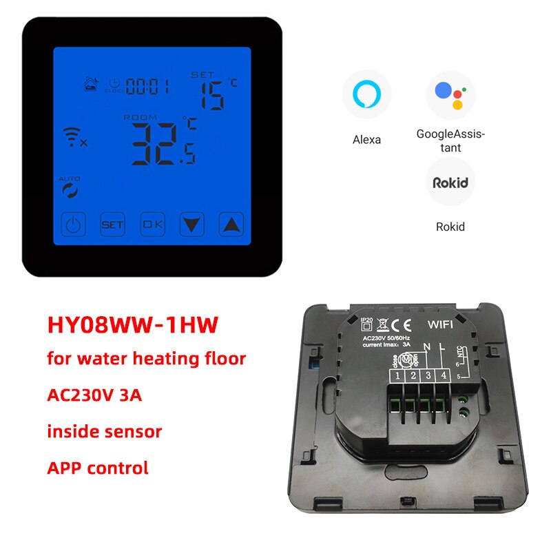 HY08 3A 16A MINCO HEAT Thermoregulator LCD Touch Screen Thermostat For Electric Heating Floor System Room Temperature Controller: Water Black WIFI