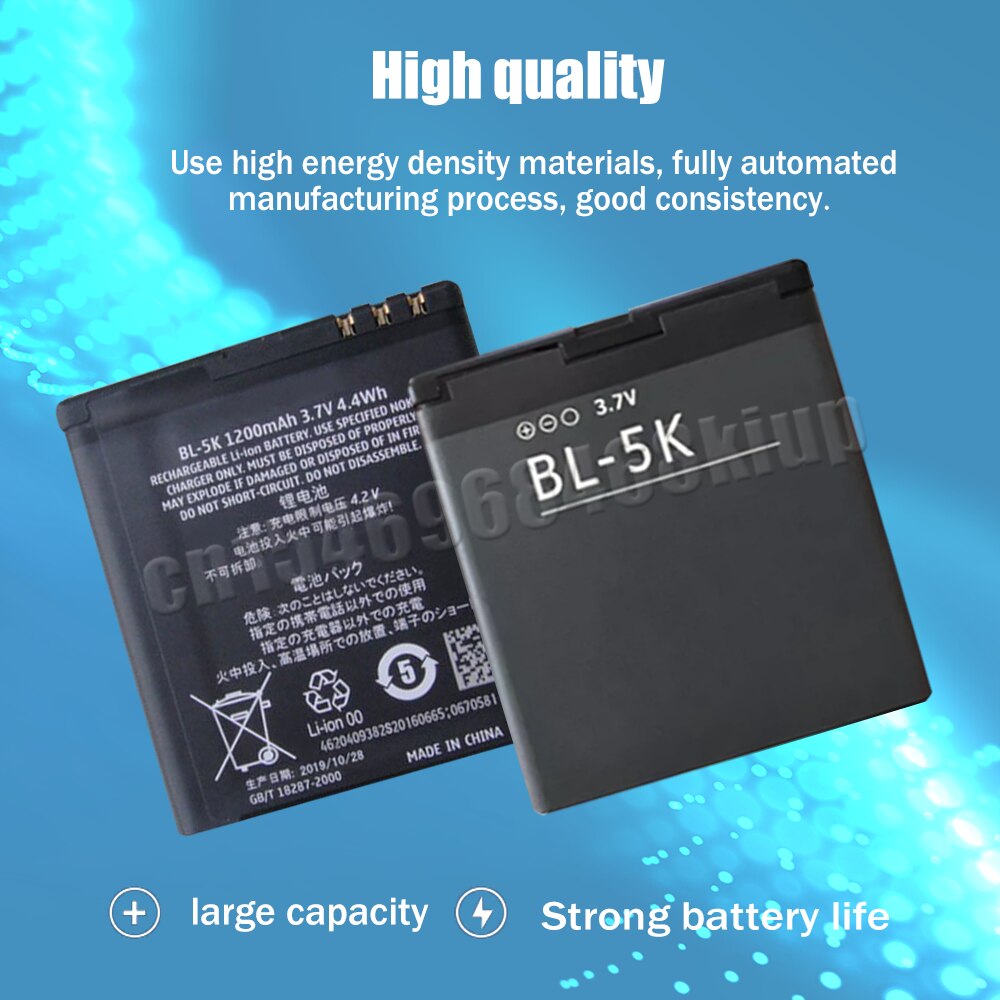 1-20PCS 1200mAh BL-5K BL 5K BL5K Rechargeable Lithium Phone Battery For Nokia N85 N86 8MP N87 2610S 701 Oro C7 C7-00 X7 X7-00 T7