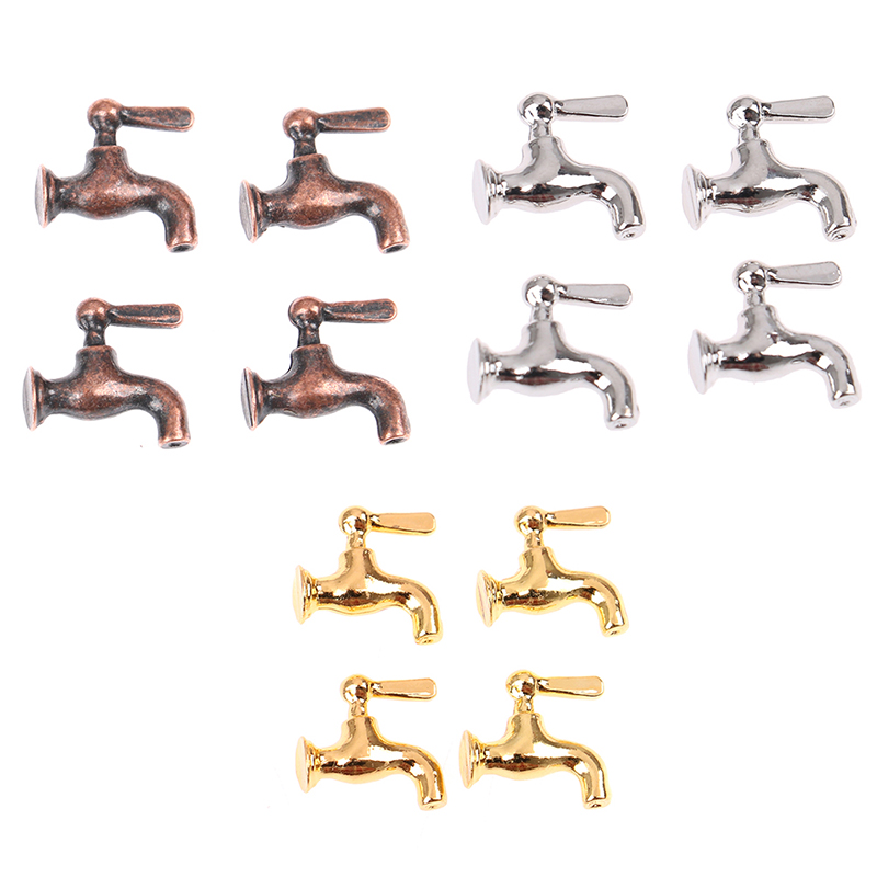 Torneira de metal e plástico para Dollhouse, Brinquedo torneira em miniatura, Acessórios de cozinha e banheiro, Escala 1:12, 1 PC, 2PCs, 4 PCs, 12PCs
