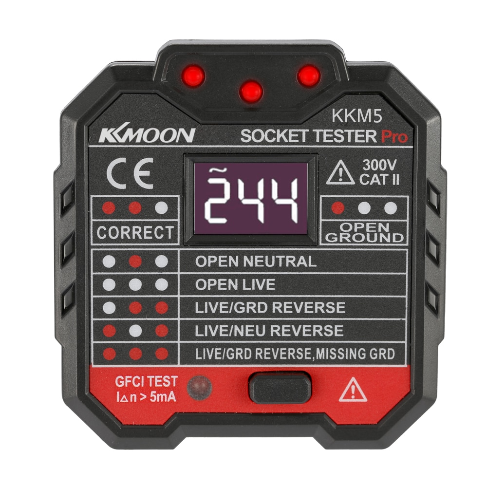KKmoon – détecteur de prise d&#39;affichage numérique Portable KKM5, testeur de tension de polarité de Circuit, détecteur de disjoncteur de prise murale, Test RCD