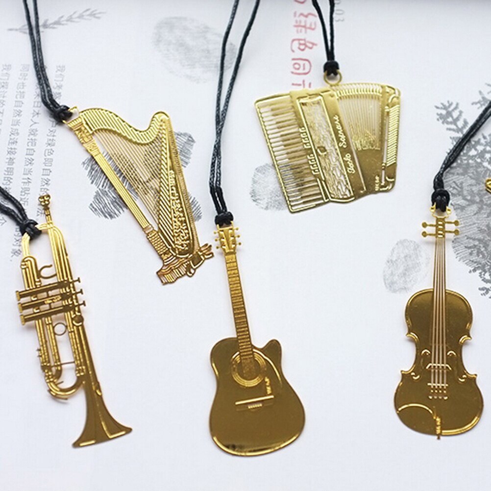 Nuova Sveglia di Musica Kawaii Oro Segnalibri In Metallo Pianoforte Chitarra Tromba Disegni Preferiti Corea Cancelleria Regali