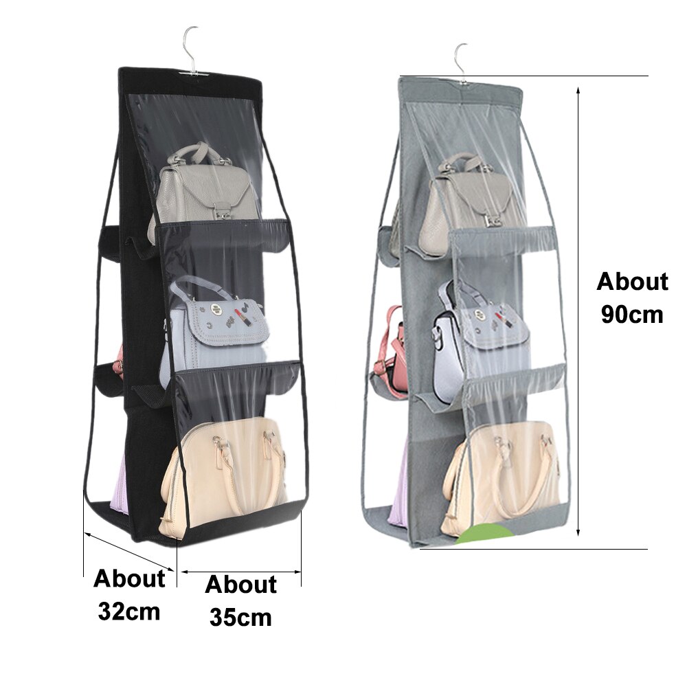 6 Pocket Foldable Hanging Bag 3 Layers Folding Shelf Bag Purse Handbag Organizer Handbag Storage Hanging Door Pocket Closet Hang