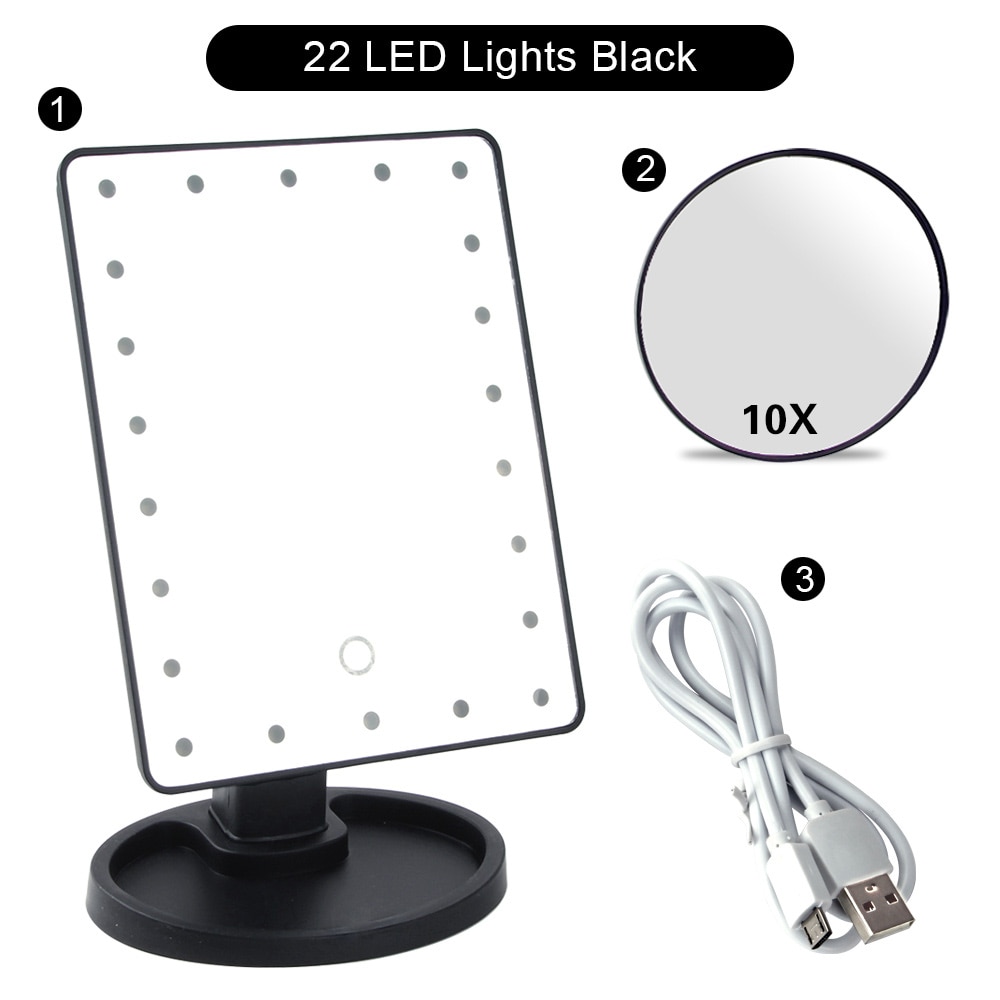 22 licht led touchscreen make-up spiegel tafel desktop 1x/2x/3x/10x vergrotende spiegels kaptafel 3 opvouwbare verstelbare zakspiegels: Bk 22 lampen set a
