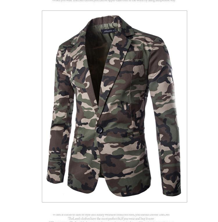Chaqueta de traje Formal para hombre, chaqueta de negocios con estampado de camuflaje para hombre, chaqueta delgada de boda para aniversario de una sola botonadura: Verde militar / XL