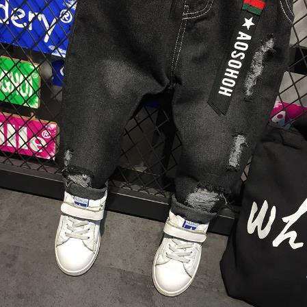 Drenge jeans bukser med huller til børn elastikbånd bogstavbukser 2-6 år børn