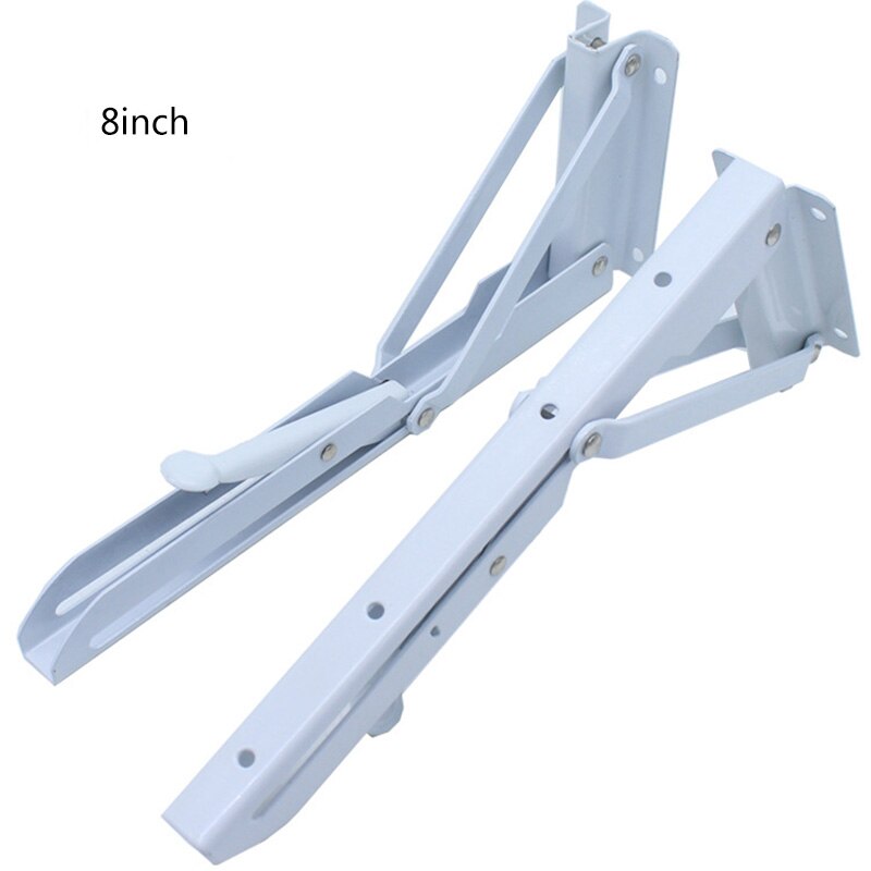 2 Pcs Folding Shelf Bracket Wall Mount 8 Inch Table Hinge Stainless Steel Spring Loaded Supports LB88: White