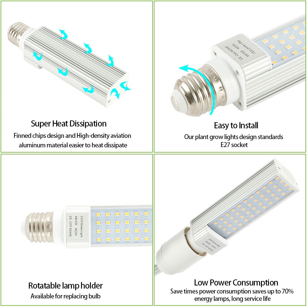 Phyto Lamp Volledige Spectrum LED Grow Light E27 Plant Lamp 45W 88LEDs Dimbare Planten Lampen Voor Planten Ingemaakte groente Bloem