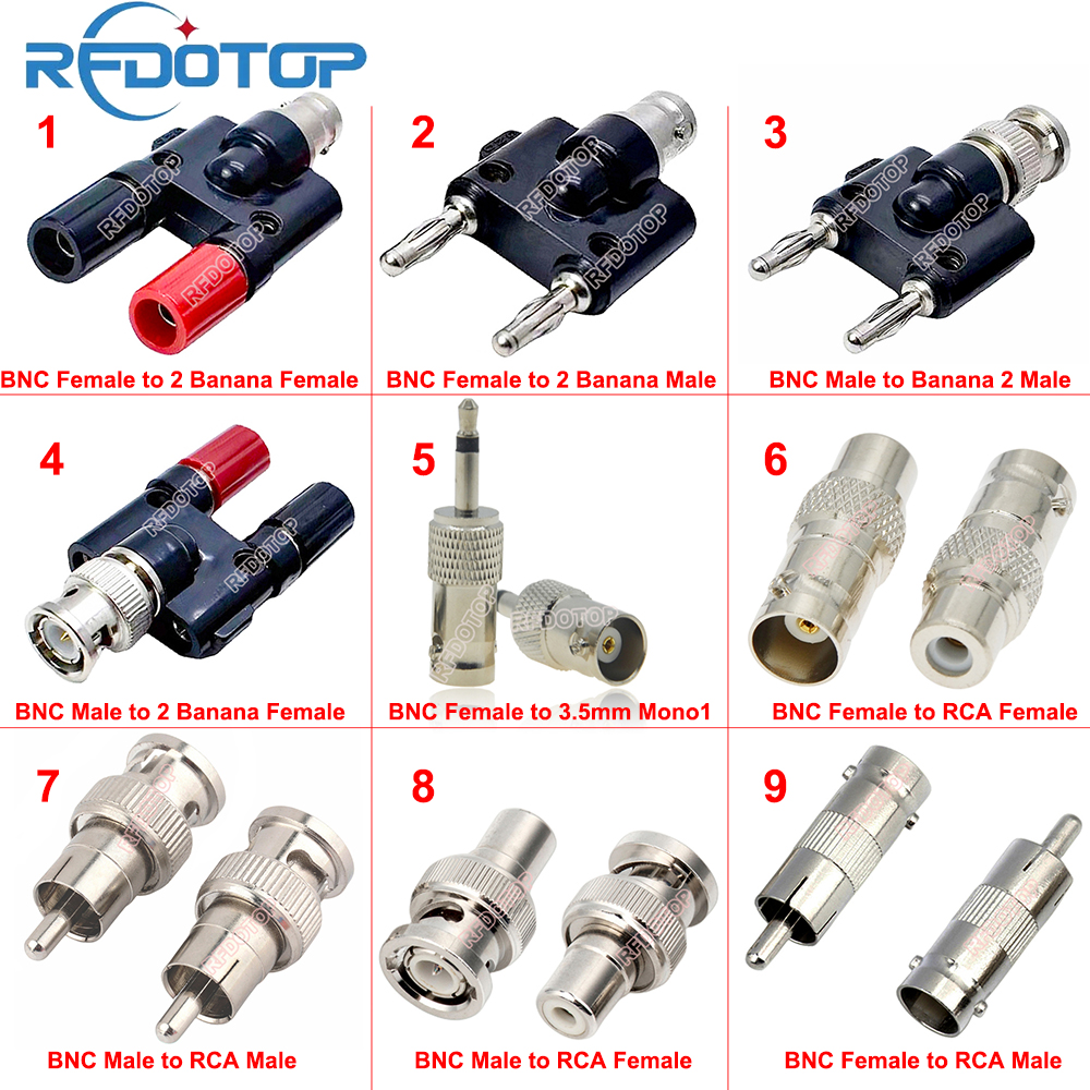 1 pc  q9 bnc to rca/banana /ts3,5mm plug/socket converter for av/tv/video/audio, rca-j to bnc male/female rf coax adapter