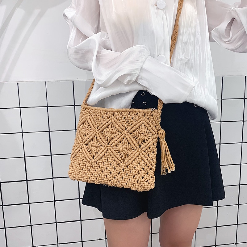 Kwasten Handvat Messenger Bag Katoen Strap Katoenen Zak Crossbody Schouder Hand Strap Handgemaakte Weven Vrouwen Geweven Handtas