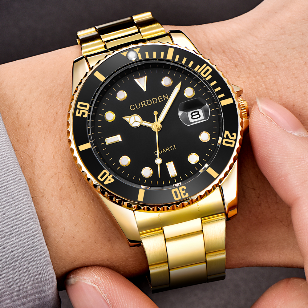 1 ud./lote, relojes de CURDDEN de para Hombre, Reloj de cuarzo con fecha de acero inoxidable a la para Hombre, Reloj de pulsera grande para Hombre Grande