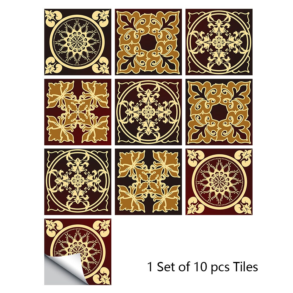 20x20cm 10pcs Tile Sticker Home DIY Decoration Art Wallpaper Kitchen Bathroom Self-adhesive Waterproof Wall Floor Sticker: MZ-009