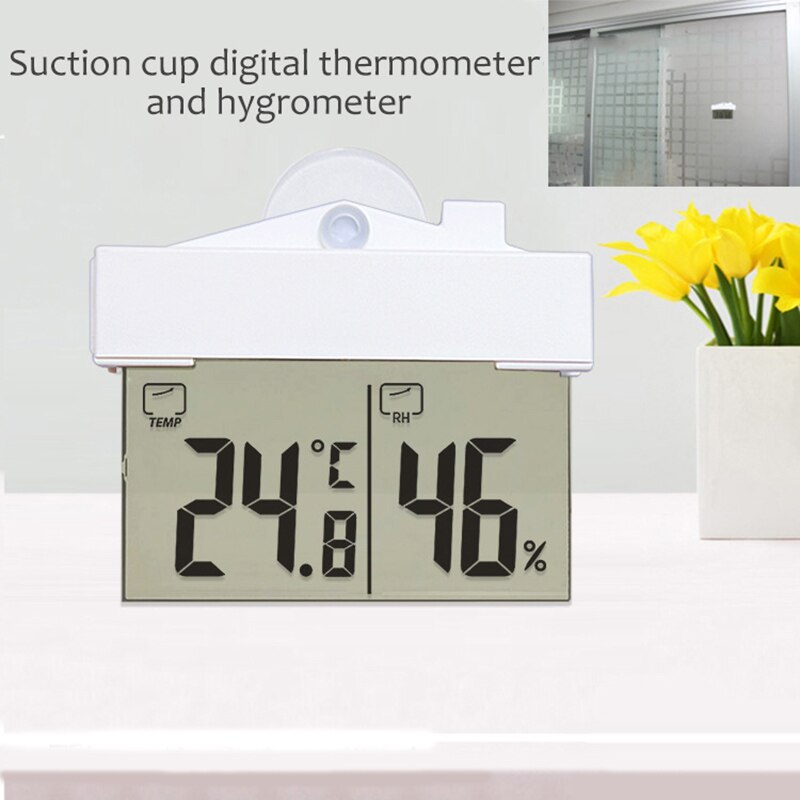 Digital Transparent window Display Thermometer Hydrometer Indoor/Outdoor Temperature Humidity meter Station with Suction Cup