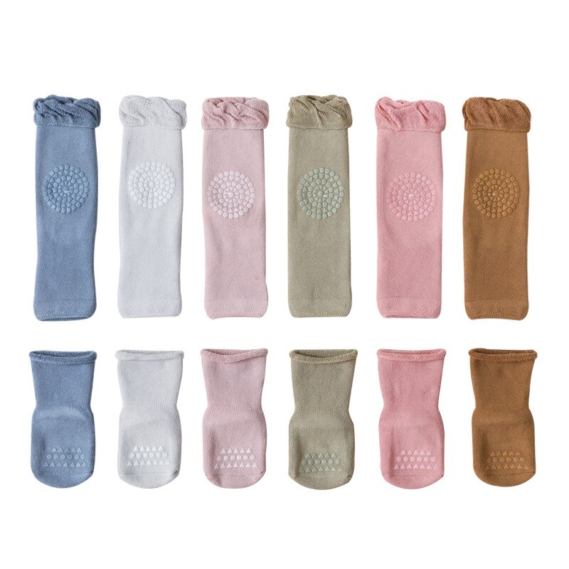 Calcetines gruesos y cálidos para bebé, medias antideslizantes para gatear, con rodilleras, 2 par/set