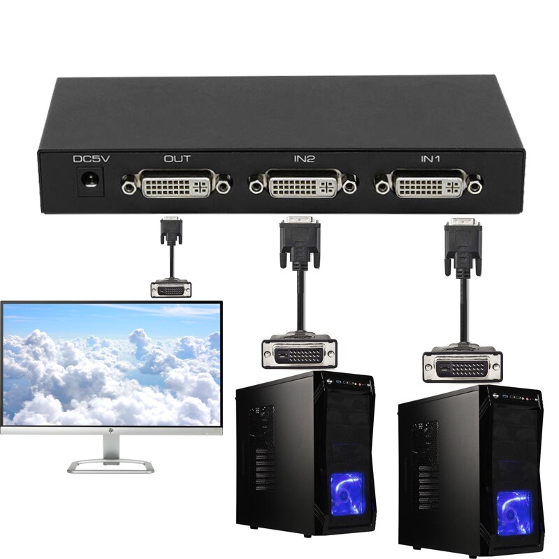 4K DVI Switcher 2X1 Dual port DVI 2 in 1 out Switch 1080P 4K Selector with IR control&external power supply