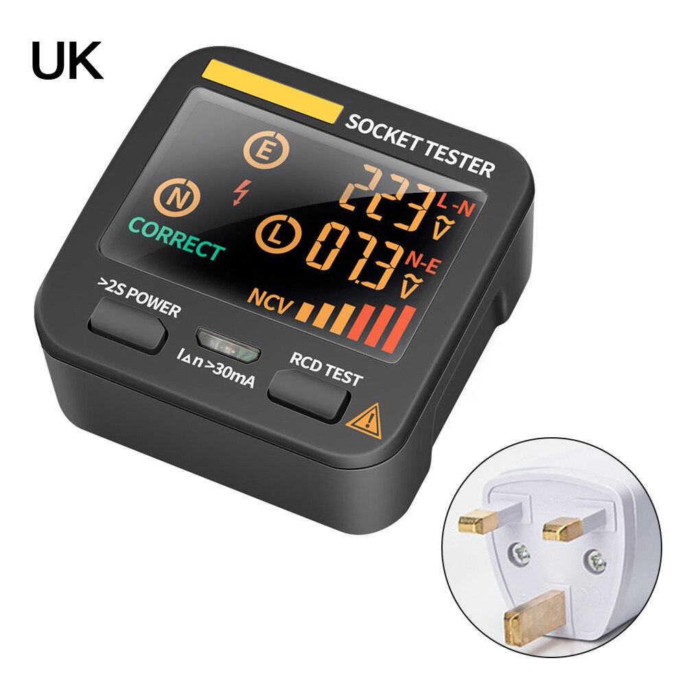 AC11 Digital Smart Socket Tester Digital Socket Adapter Ground Zero Line Phase Check NCV LCD Display Socket Voltage Tester: UK Plug