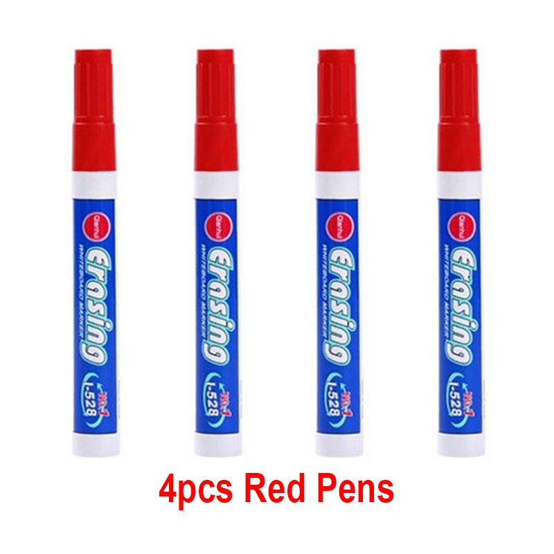 Stylo marqueur effaçable de grande capacité, 4 couleurs, pour tableau blanc, fournitures de papeterie pour salle de classe, réunion de bureau: 4pcs Red Pens