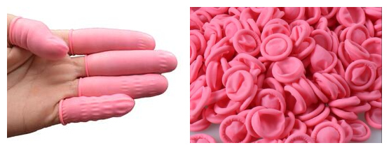 100 stk/sett latex gummi finger barnesenger sett fingertuppene beskyttelseshansker for klokketelefon reparasjon tatovering skjønnhet hagehansker: D