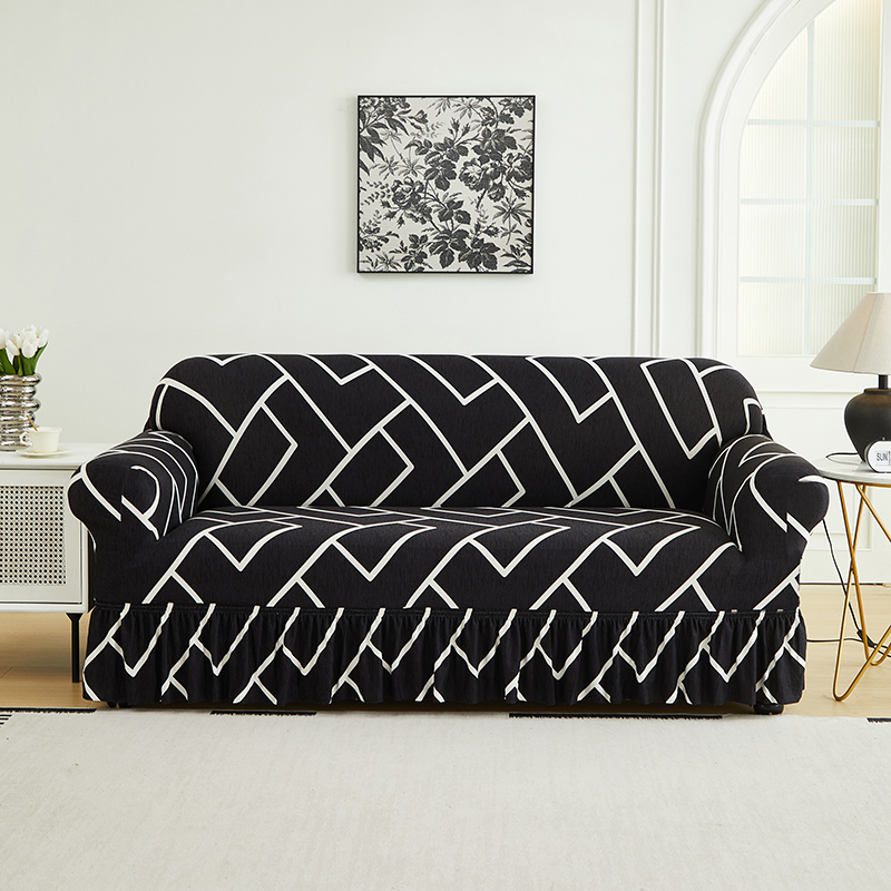 1-delige bedrukte bankhoes met rok, volledige dekking, elastische bankhoes, versier de bank in de woonkamer, meerdere kleuren bankhoes: WHITE / 60*120cm