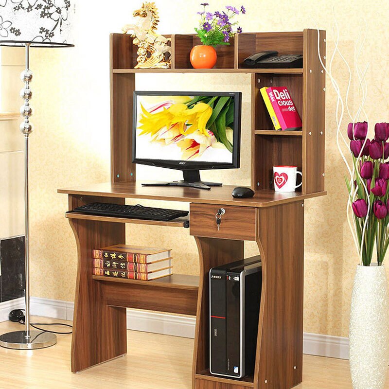 simple multifunctional office desktop computer table home bedroom student desk bookcase: C