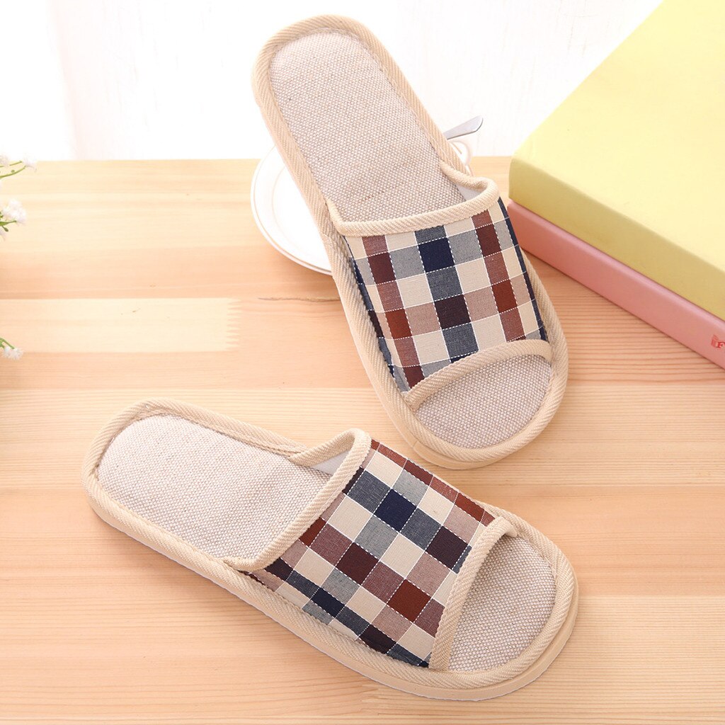Slippers Unisex Bathroom Slippers Summer Flip Flops Men Couple Gingham Beach Sandals Indoor Home Slippers #3