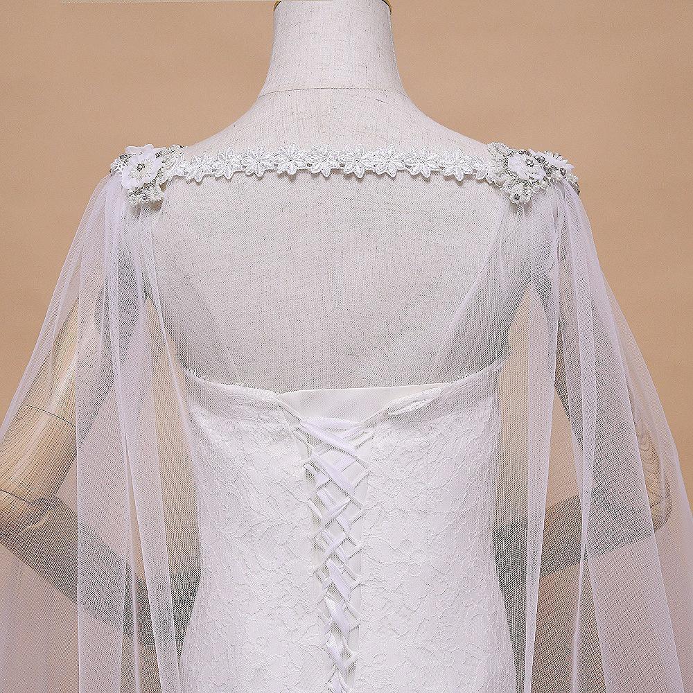 Cristal perle mariée châle fleur mariage Cape fête robe de soirée épaule bijoux femmes Long voile mariées accessoires