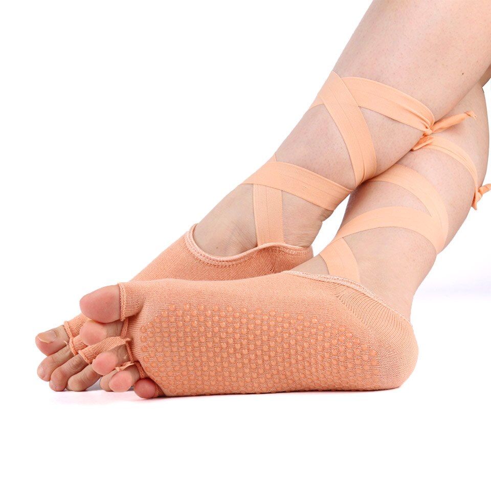 Calcetines de algodón de Yoga para mujer, medias antideslizantes de media punta para Pilates, baile, Ballet, Barre, Bikram, agarre de entrenamiento, 1 par: Flesh