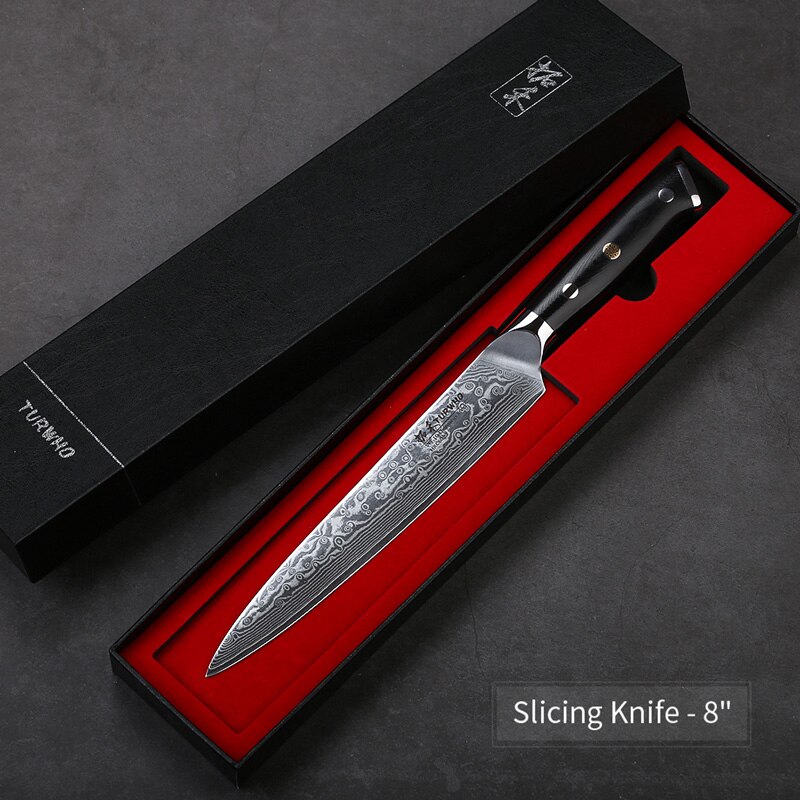 TURWHO 8'' Chef Knife Gyuto Japanese Damascus Stainless Steel Kitchen Knife Very Sharp Cooking knives G10 Handle: Slicing knife