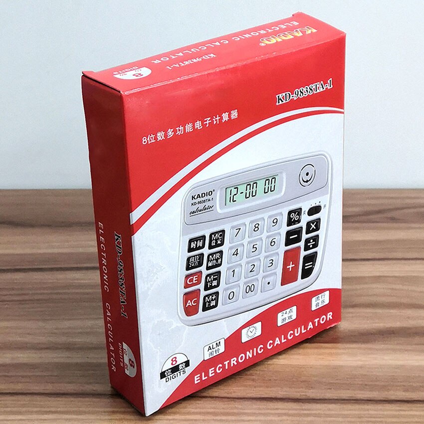 Musical Desktop Calculator 8-Digits LCD Display Electronic Calculator Counter Big Buttons Time Date Show Alarm Clock Function