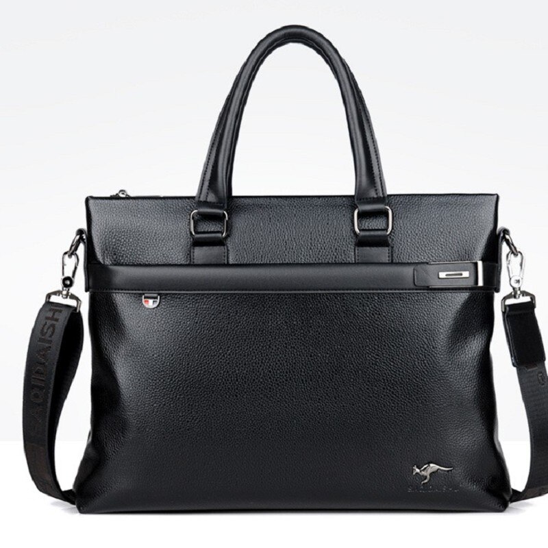 Men briefcases pole business Bag travel PU formal work handbags large capacity handbag Male Crossbody Messenger: black