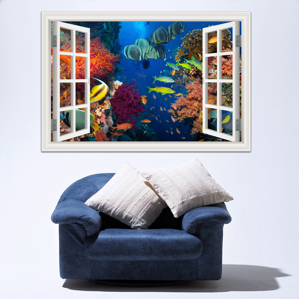 3D Vinyl Stickers Ocean Animal Mural Wallpape Underwater World Bedroom Bathroom Living Room Wall Art Decals Home Decorations