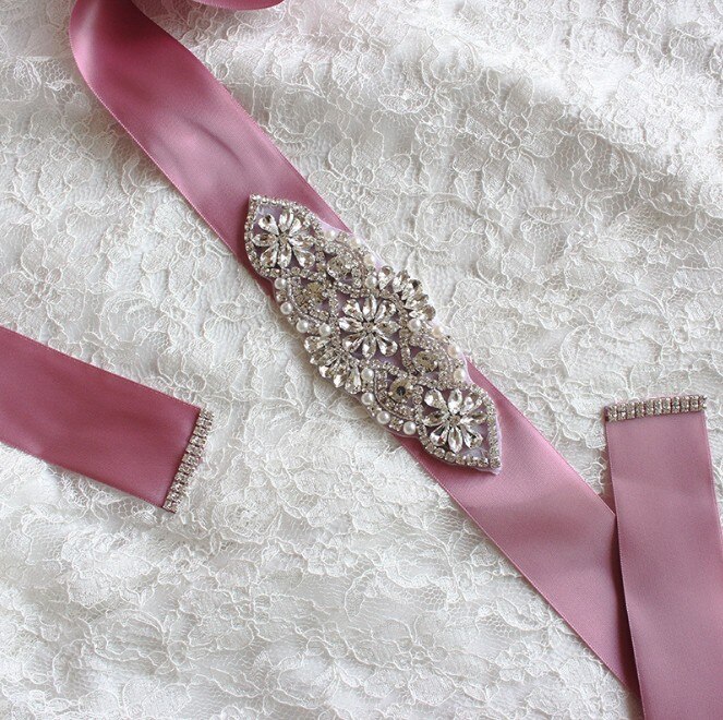 Brillant blanc Satin ceinture strass ceinture de mariée ceinture de mariage accessoire Applique pour soirée robes de bal décoration de mariage: blush