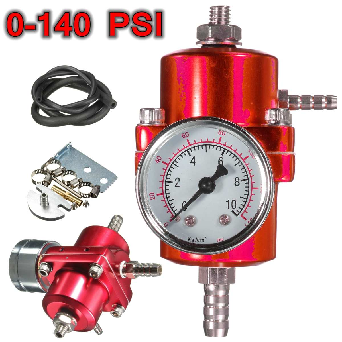 Régulateur universel de pression de carburant de voiture, rouge, 0-140psi, avec jauge, réglable