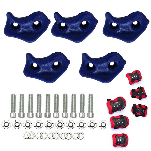 Soportes de escalada para pared de roca para niños, juego de escalada para interior y exterior, Kit de soportes de mano con conjunto de equipo de protección: Blue