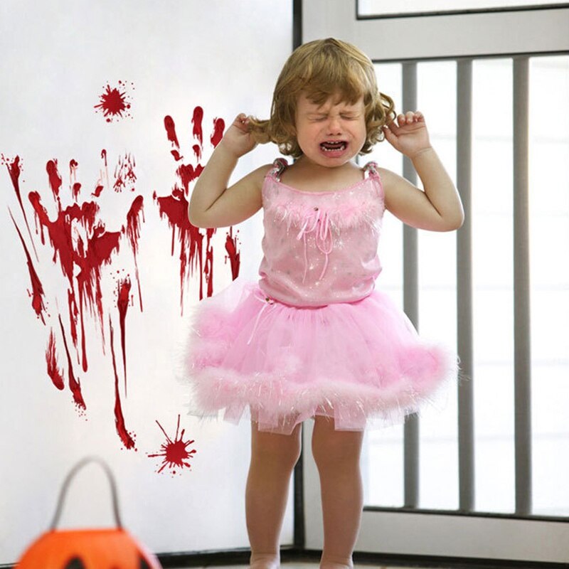 1pcs Halloween Bloody Wall Stickers Blooding Handprint Footprint Bat Wallpaper Glass Window Festival Party Decal Supplies L