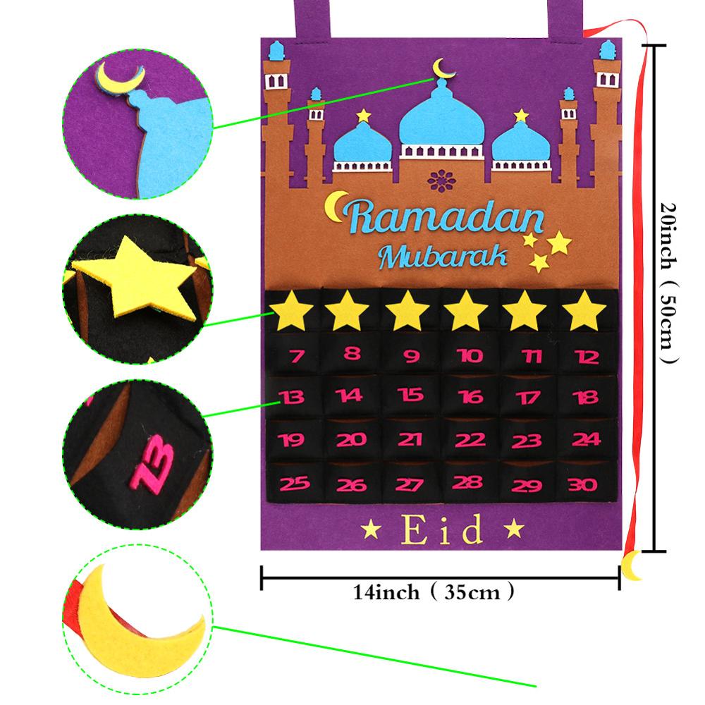Ourwarm eid mubarak diy filt ramadan-kalender med lomme til børn nedtællingskalender muslimsk balram festindretningsartikler